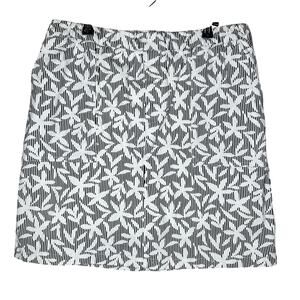 Lands End Floral Stripe Skirt Skort Black White Pull On Size 14 Tall